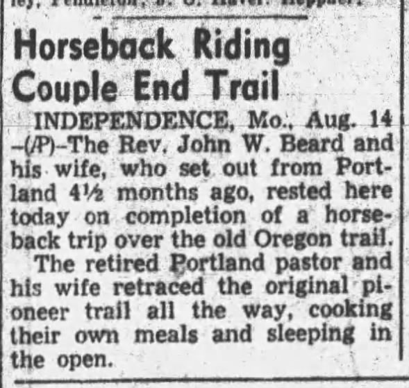 "Horseback Riding Couple End Trail," Corvallis Gazette-Times, August 14, 1948, p 1 col 6